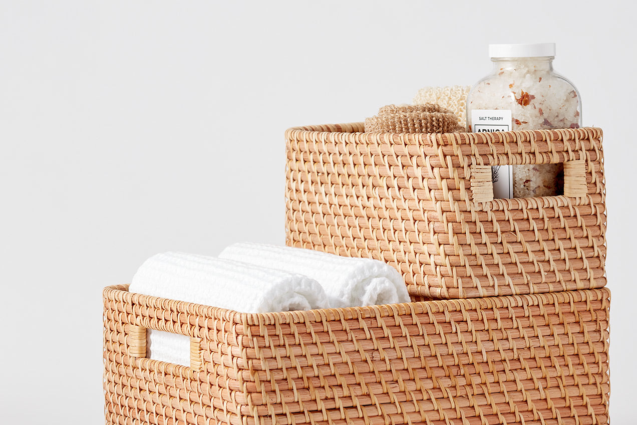 Small Woven Rattan Bin With Handles | Marie Kondo Official Site