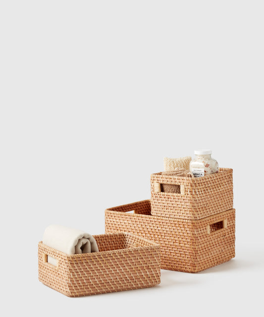 Storage Basket Mini Rattan Organiser / Small Woven Storage Box