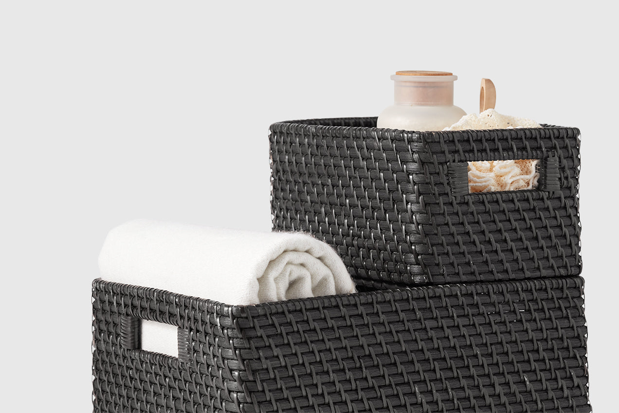 Woven Black Rattan Bin | The Container Store x KonMari by Marie Kondo 