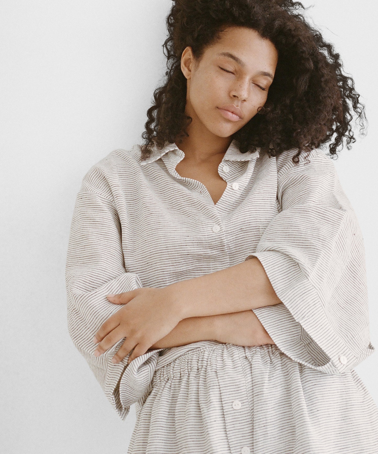 Linen Pajama Set: Long Sleeved Top & Shorts | KonMari by Marie Kondo