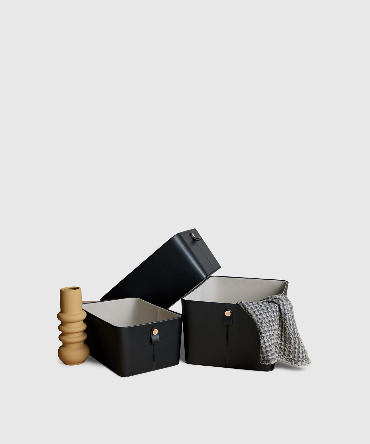 Vegan Leather and Bamboo Storage Bin Set | KonMari by Marie Kondo